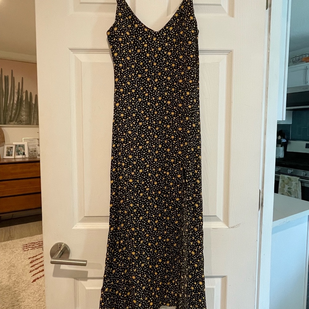 Reformation Black and Gold Midi Dress